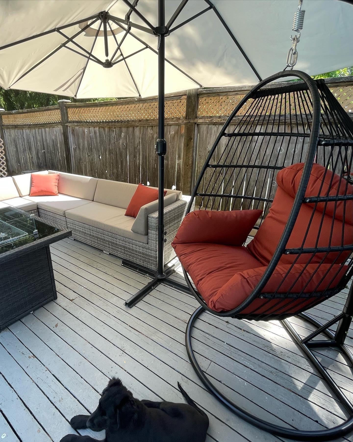 Indoor Outdoor Hanging Wicker Egg Chair with Stand R R Patio